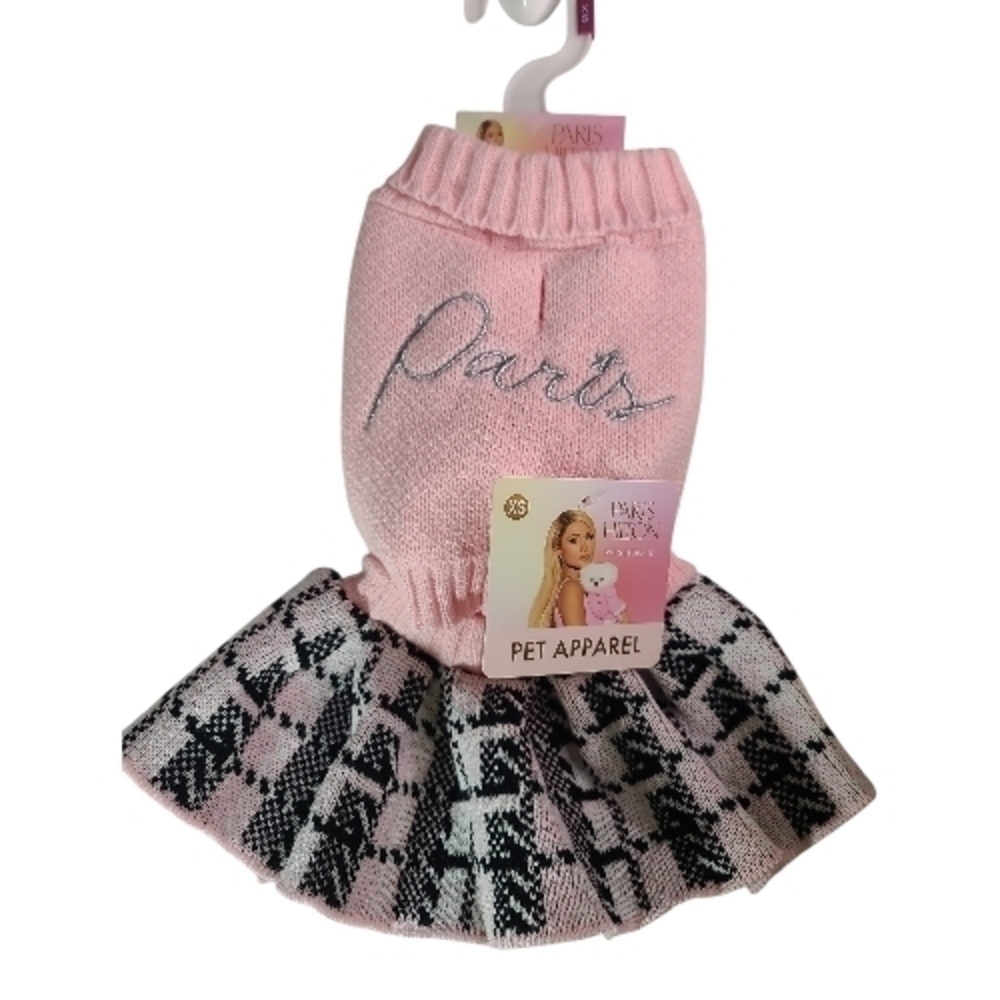 Paris Hilton Pink Dog Sweater with Black and White Skirt XS